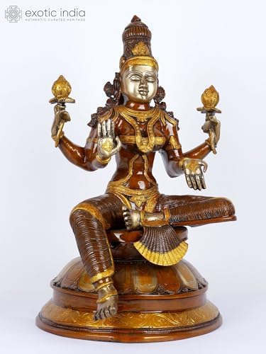 23 Inch Brass Lakshmi Statue for Temple Home Decor