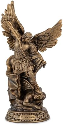 8 H Saint Michael Black Bronze Statue Religious Protection Sculpture