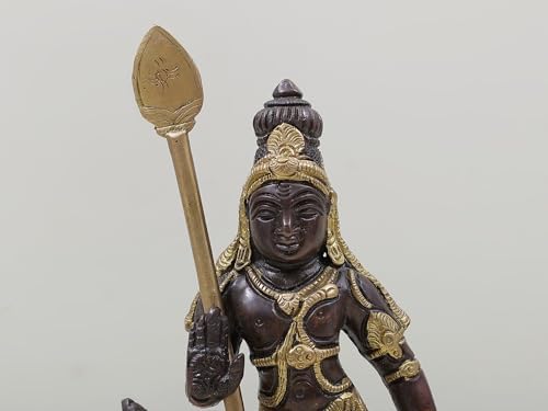 10 Inch Lord Karttikeya Brass Statue with Peacock 1