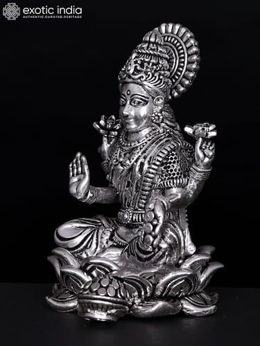 Exotic India Small Superfine Lakshmi Silver Plated Brass Statue