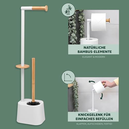 3-in-1 Toilet Brush with Roll Holder and Replacement Heads