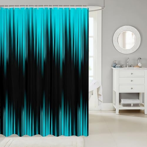 Erosebridal Teal Black Ombre Shower Curtain Set with 14 Hooks