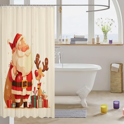 Feelyou Christmas Shower Curtain Set 72x78 Santa Deer Elk