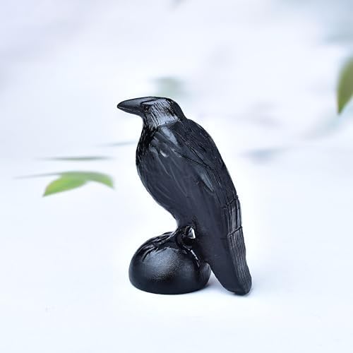 Obsidian Raven Natural Handmade Sculpture - 32 Lucky Guardian Decoration