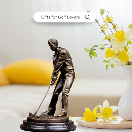 91 Inch Bronze Golf Putting Statue Handcrafted Sculpture with Marble Base