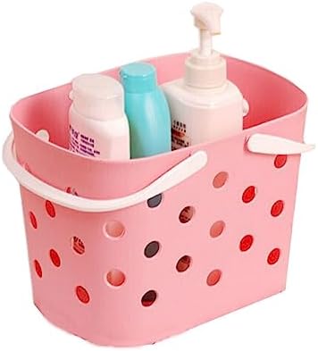 Anneome Cute Pink Plastic Storage Basket with Handles