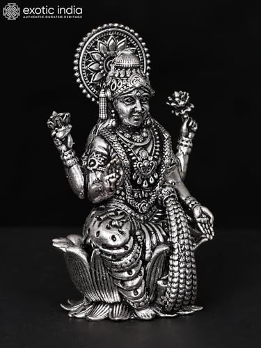 Small Superfine Lakshmi Silver Plated Brass Statue Pooja Temple Decor