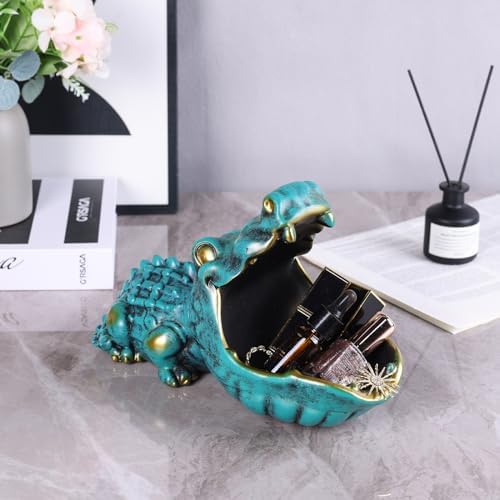 Alligator Key Bowl Decorative Storage Sculpture Green