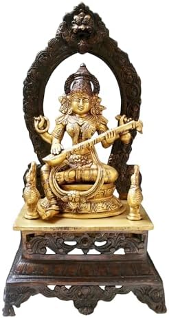 Brass Goddess Saraswati Statue with Veena