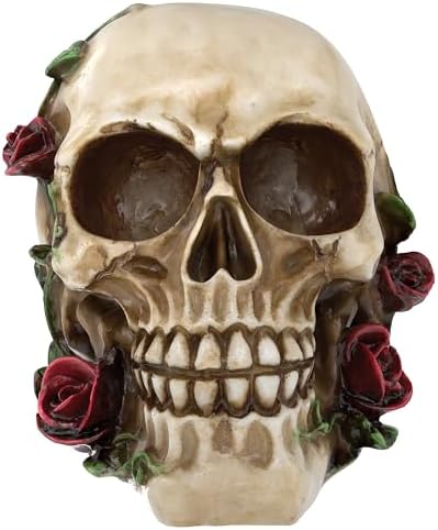 READAEER Human Skull Rose Resin Statue Home Decor