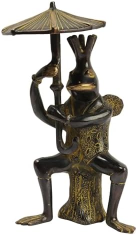 Exotic India Frog Brass Statue with Umbrella 1