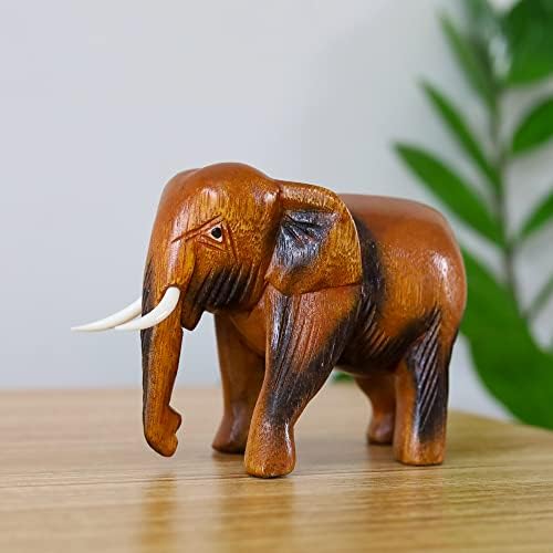 Thai Hand Carved Wooden Elephant Statue Brown