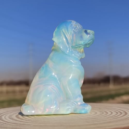 Crystal Dog Figurine Carved Dog Skull Stone Sculpture Opalite Decor