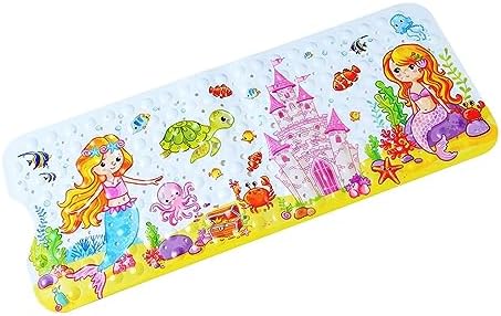 Non-Slip Bath Mat with Suction Cups Mermaid Design 40x16 Inch
