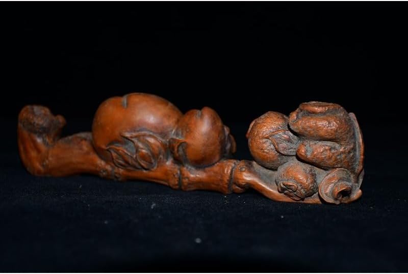 Handcrafted Boxwood Peach Lucky Statue Decor