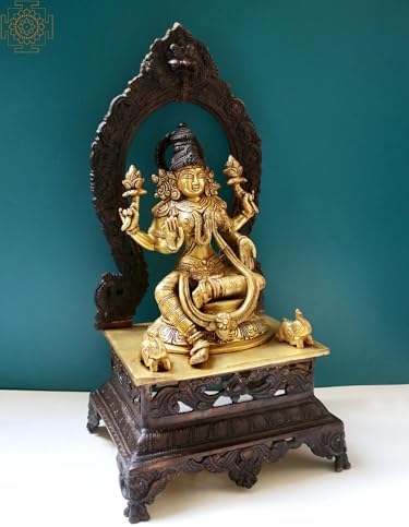 Brass Lakshmi Goddess Statue with Pedestal - Prosperity Idol for Pooja Room