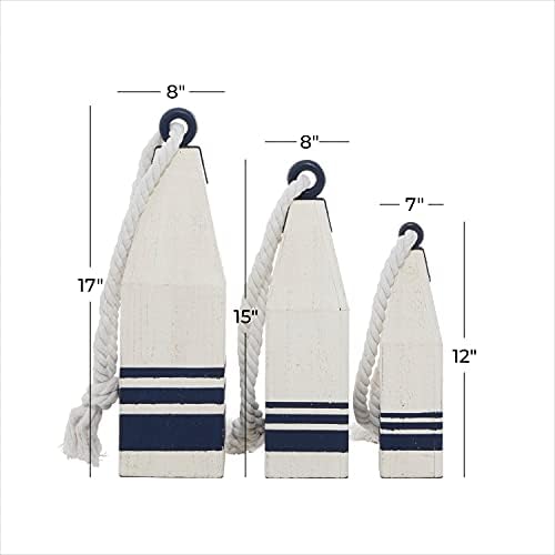 Deco 79 Coastal Wood Buoy Sculptures Set of 3 1