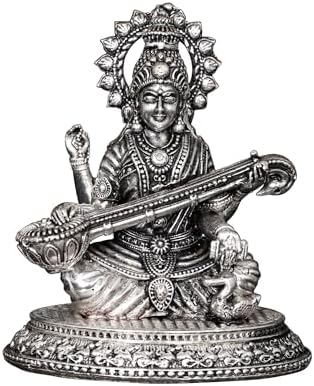 Devi Saraswati Veena Playing Silver Plated Brass Statue