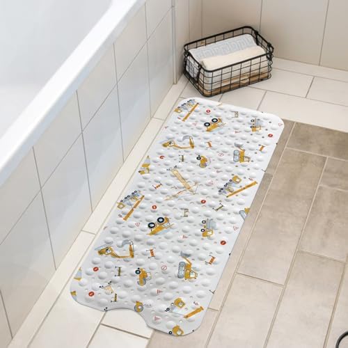 Lnond Yellow Excavator Kids Bath Mat 40x16 Inch Non Slip