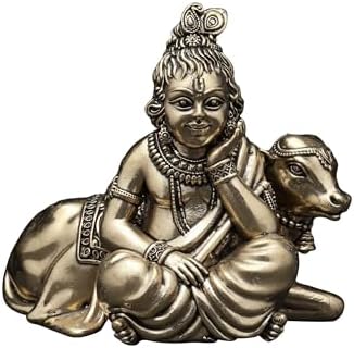 Exotic India Small Superfine Bal Gopal Brass Statue Lord Krishna Pooja Idol