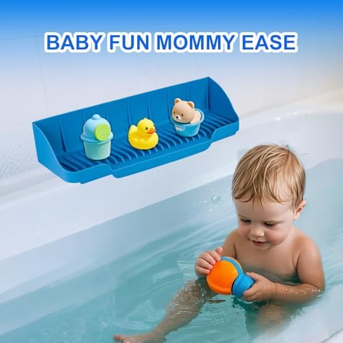 Bath Splash Guard with 6 Suction Cups - Kids Play Shelf Organizer Blue