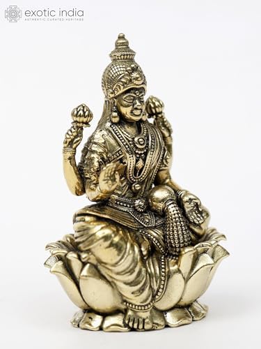 Superfine Brass Lakshmi on Lotus Statue for Pooja Room