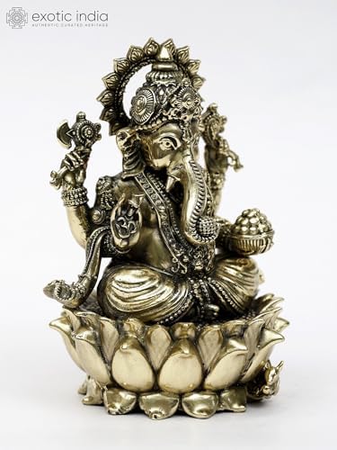 Superfine Lord Ganesha Brass Statue Seated on Lotus 1