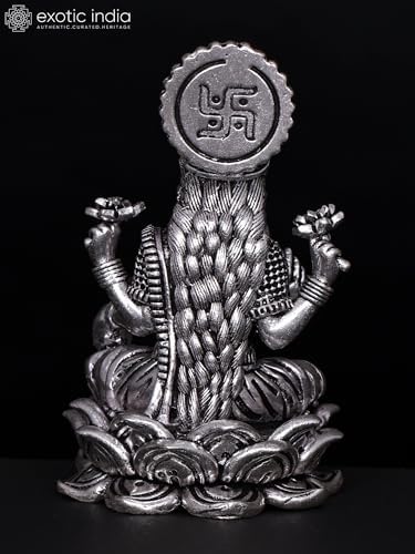 Exotic India Small Superfine Lakshmi Silver Plated Brass Statue