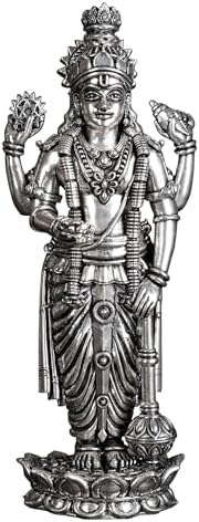 Superfine Four-Armed Lord Vishnu Silver Plated Brass Statue