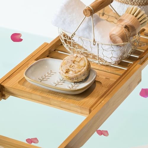 Miamolo Ceramic Soap Dish Holder 1-2 Bars Non-Slip Easy to Clean