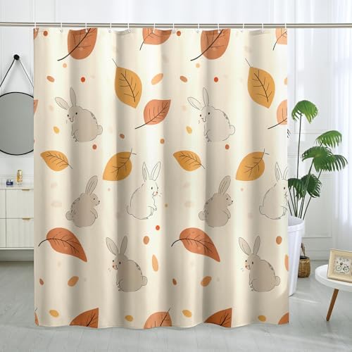 Fall Cartoon Rabbit Shower Curtain Set with Hooks 1
