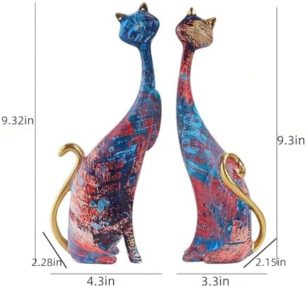 2 pcs Oil Painting Resin Cat Art Decor Sculptures