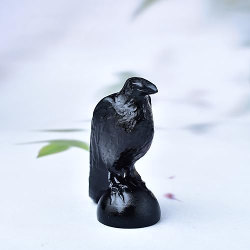 Obsidian Raven Natural Handmade Sculpture - 32 Lucky Guardian Decoration