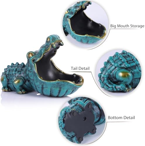 Alligator Key Bowl Decorative Storage Sculpture Green