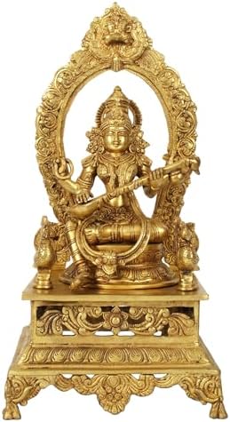 Brass Goddess Saraswati Statue with Veena 1