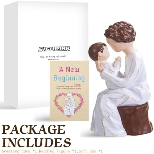 SIGUEJOR Grandma Gifts Hand-Painted Resin Sculpture of Grandmother Holding Baby