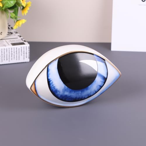 Blue Ceramic Eye Sculpture Modern Decor
