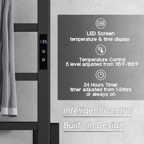 Sharpeye Matte Black Heated Towel Rack with 24hr Timer