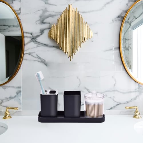 Black Bathroom Accessories Set 8-Piece with Trash Can and Qtip Holder