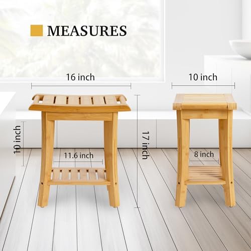 Unibambou Bamboo Shower Bench with Storage Shelf