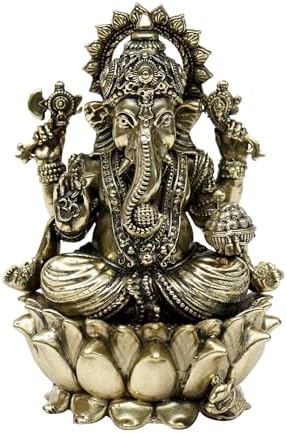 Superfine Lord Ganesha Brass Statue Seated on Lotus 1