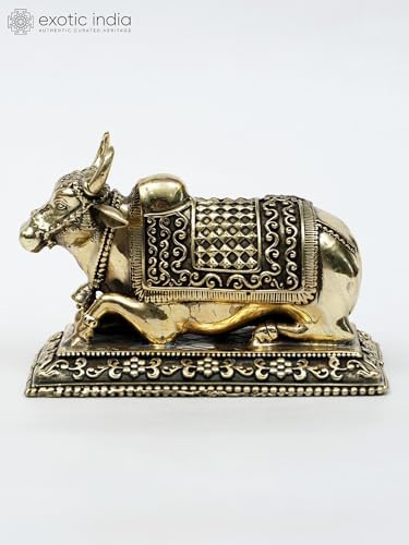 Exotic India Nandi Brass Statue Spiritual Home Decor