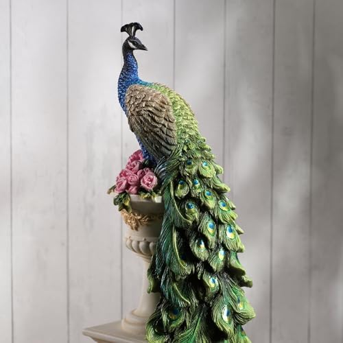 Veronese Design Peacock on Column Resin Sculpture