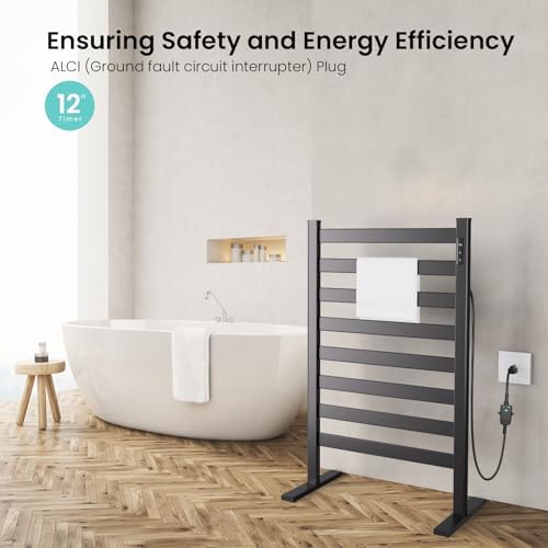 Zelngo Heated Towel Rack 8 Bars Fast Heating Constant Temp Waterproof Black