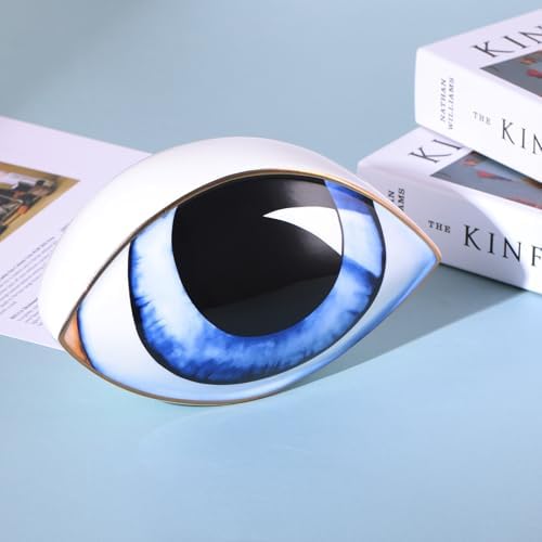 Blue Ceramic Eye Sculpture Modern Decor