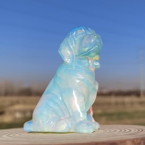 Crystal Dog Figurine Carved Dog Skull Stone Sculpture Opalite Decor