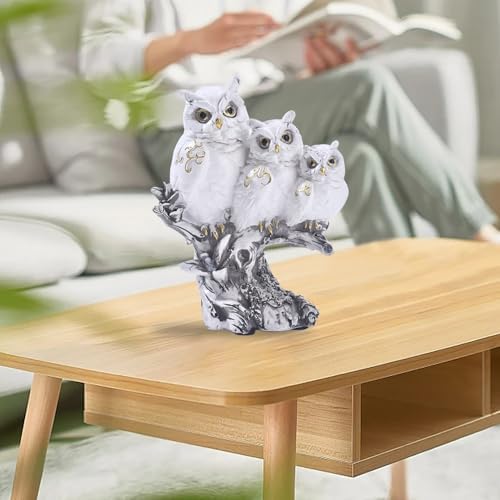 Realistic Family of Three Owls Resin Statue