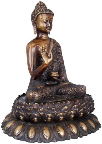Buddha Brass Statue 11 Inch Vitarka Mudra Lotus Pedestal 1