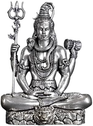 Superfine Four-Armed Lord Shiva Silver Plated Brass Statue 1
