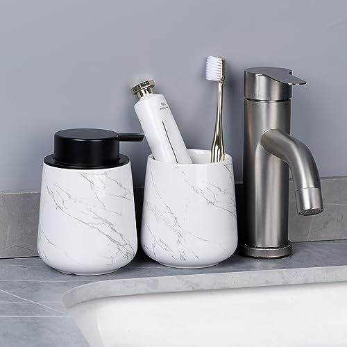 Bosilunlife Ceramic Soap Dispenser - 12Oz Refillable Bathroom Kitchen Pump Holder